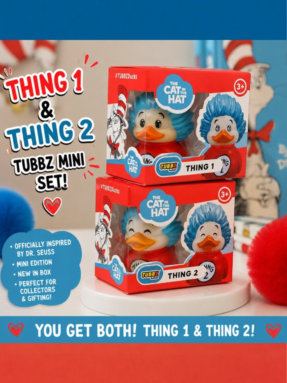 Dr Seuss Thing 1 & Thing 2 TUBBZ Mini Duck Set NIB